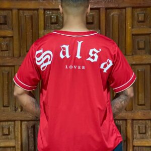 Jersey tipo baseball salsa lover para hombre color rojo vista de espalda 1