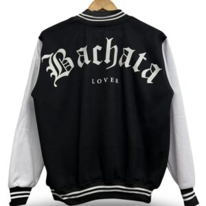 Chamarra Cazadora de universidad Jacket Bomber Bachata Lover Negro