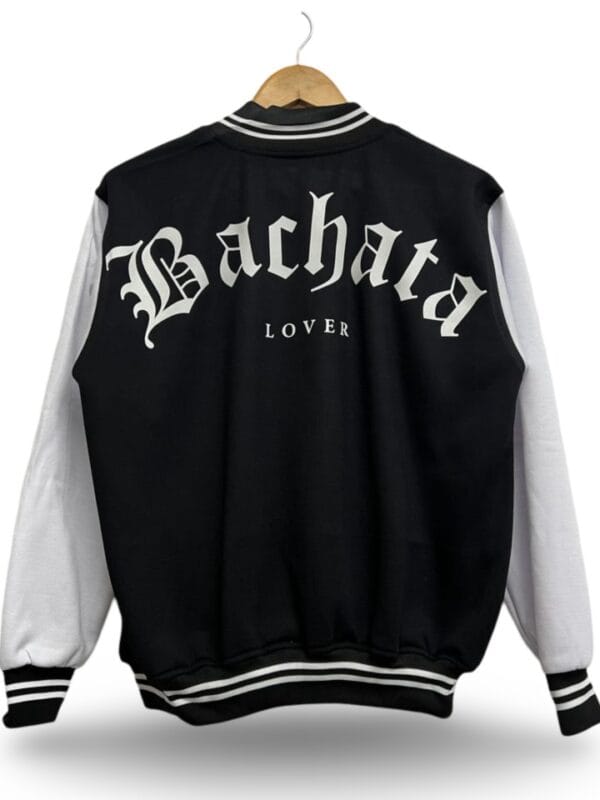 Chamarra Colegio Bomber BACHATA LOVER blanco con negro unisex