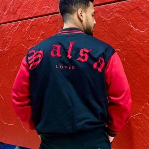 Chamarra Cazadora Bomber Jacket Salsa Lover Roja con Negro