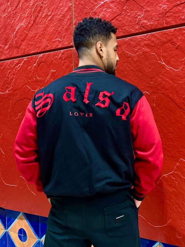 Chamarra Colegio Bomber SALSA LOVER rojo con negro unisex