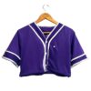 Jersey tipo baseball bachata lover crop top color morado vista de frente 1