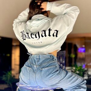 Hoodie Sudadera Crop Top Blanca Bachata Lover