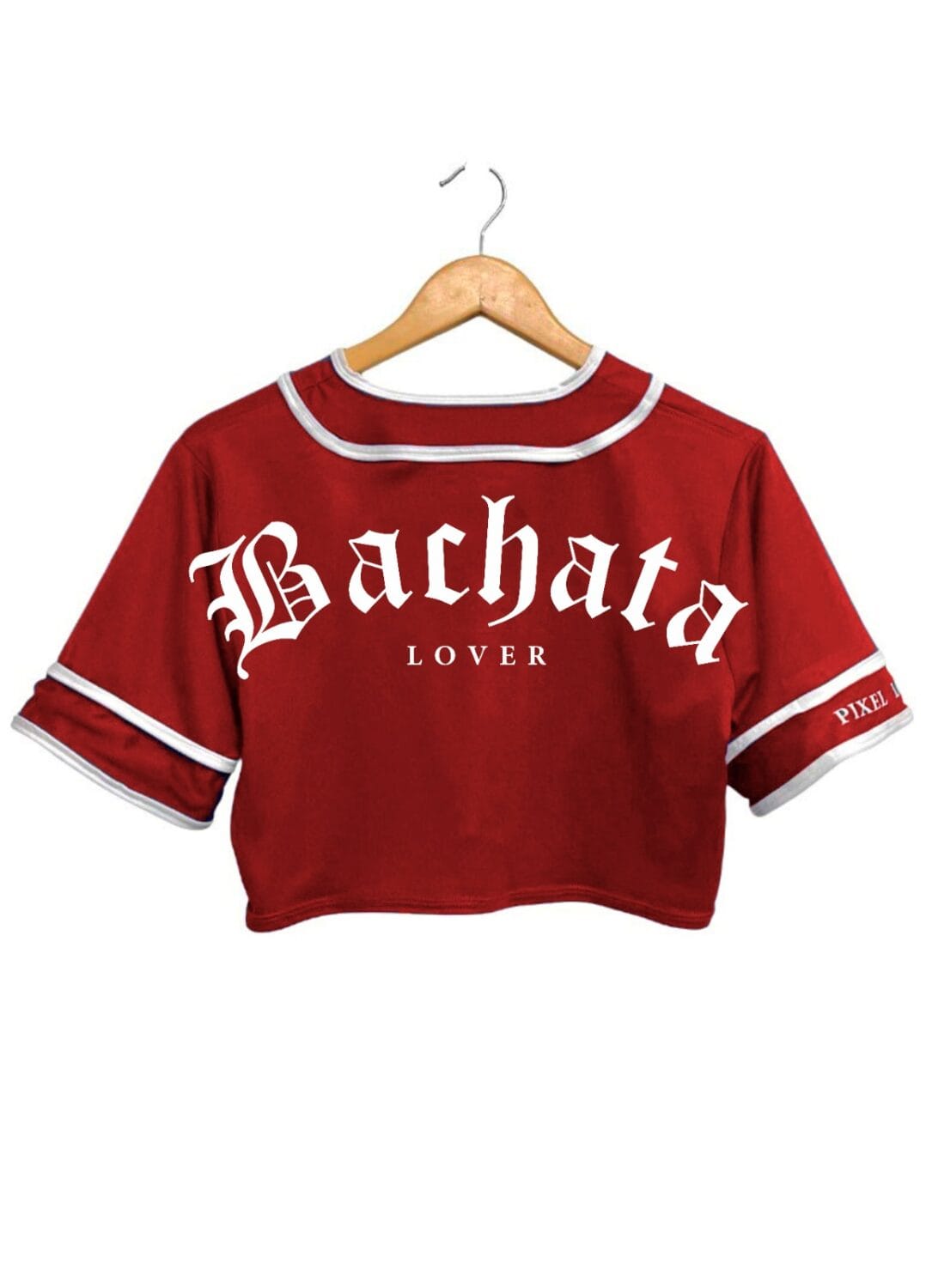 Jersey tipo baseball bachata lover crop top color rojo vista de espalda 1