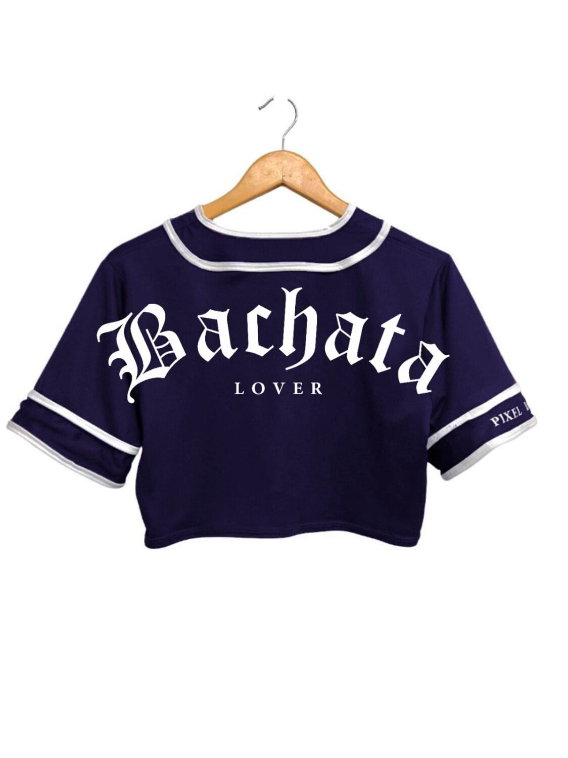 Jersey tipo baseball bachata lover crop top color azul marino vista de espalda 1