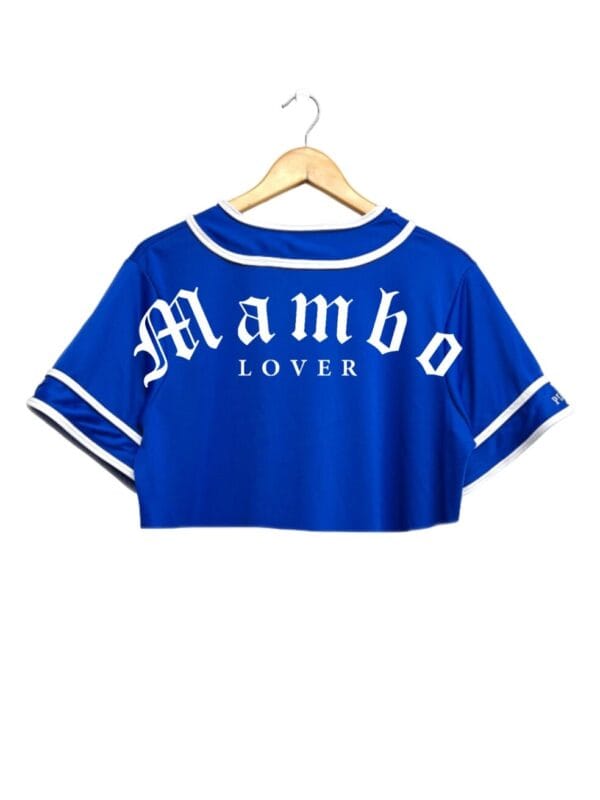 jersey crop top para mujer color azul rey mambo lover vista de espalda 1