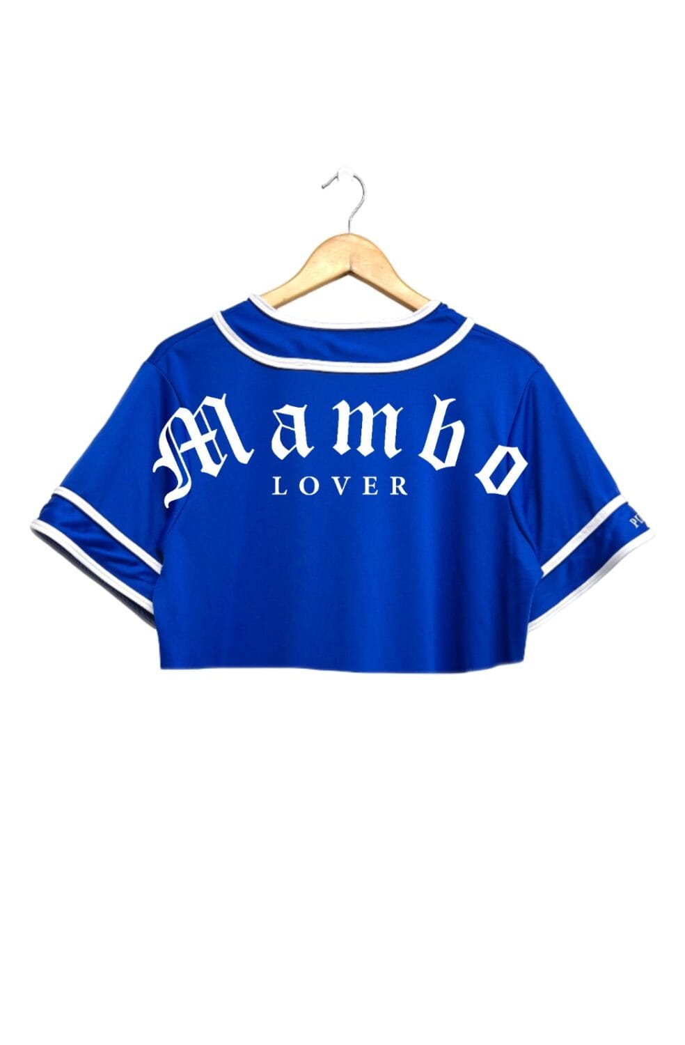 jersey crop top para mujer color azul rey mambo lover vista de espalda 1