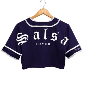 jersey salsa lover color azul marino tipo baseball para mujer tipo crop top
