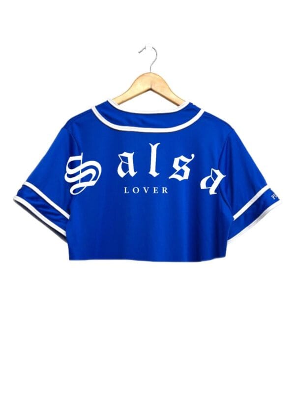 jersey salsa lover color azul rey tipo baseball para mujer espalda tipo crop top