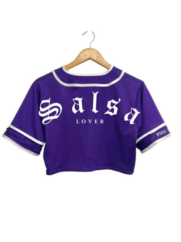 jersey salsa lover color morado tipo baseball para mujer espalda tipo crop top