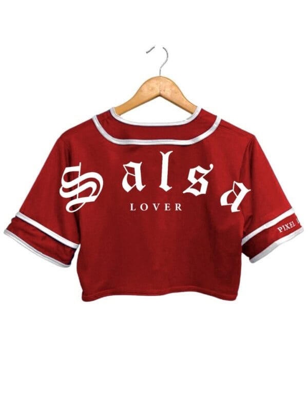 jersey salsa lover color roja tipo baseball para mujer espalda tipo crop top