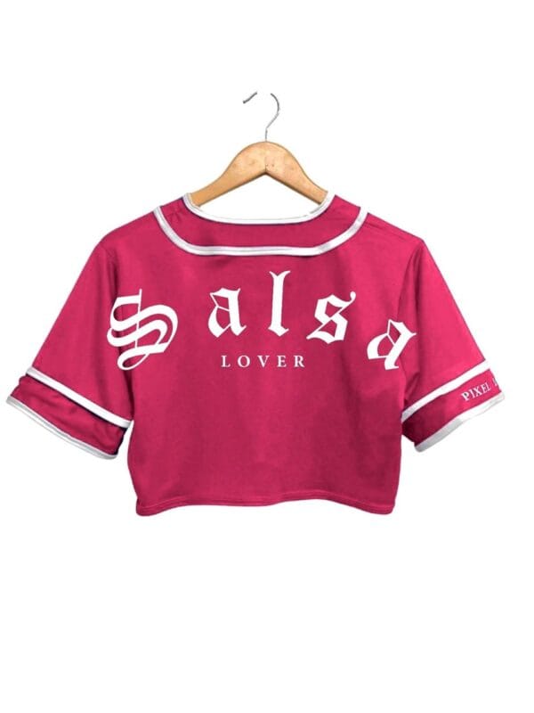 jersey salsa lover color rosa fiusha tipo baseball para mujer espalda tipo crop top