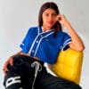 jersey crop top para mujer color azul rey salsa bachata lover vista de frente 1