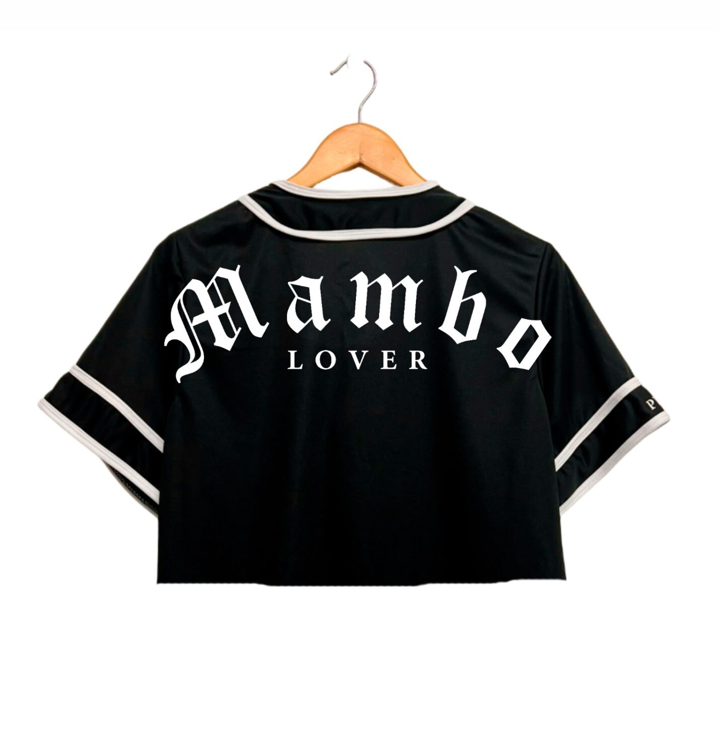 jersey crop top para mujer color negro mambo lover vista de espalda 1