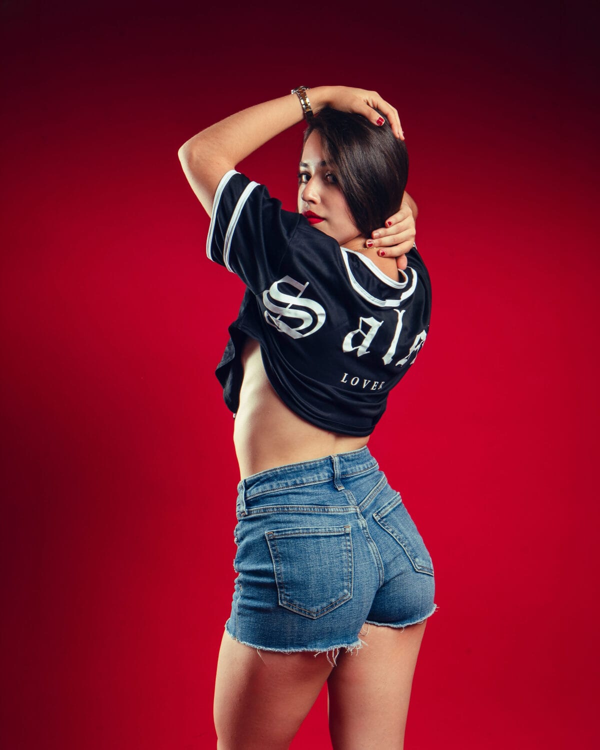jersey croptop negra mujer salsa lover lateral