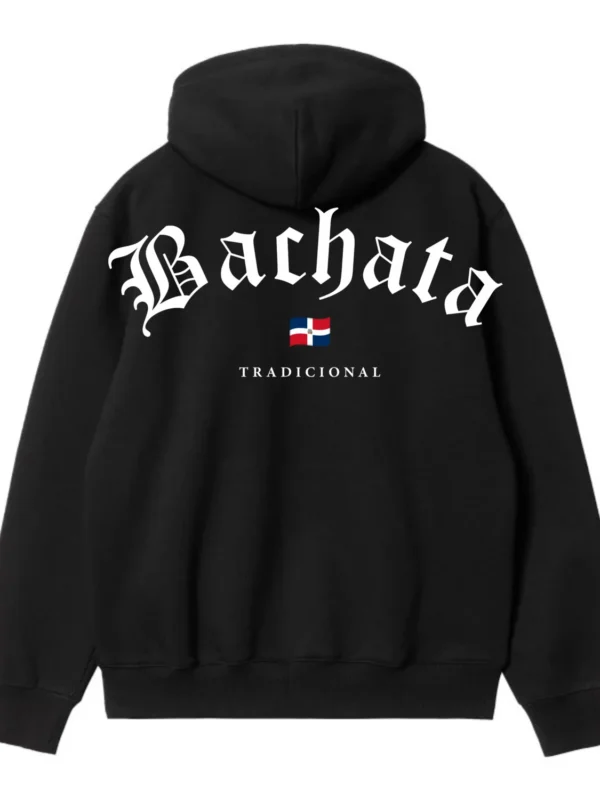sudadera con gorro negra bachata tradicional unisex espalda 1