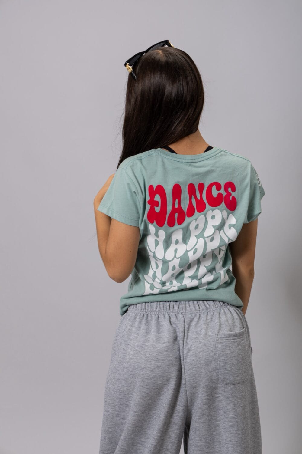 playera de mujer dance happy menta algodón de espalda 1