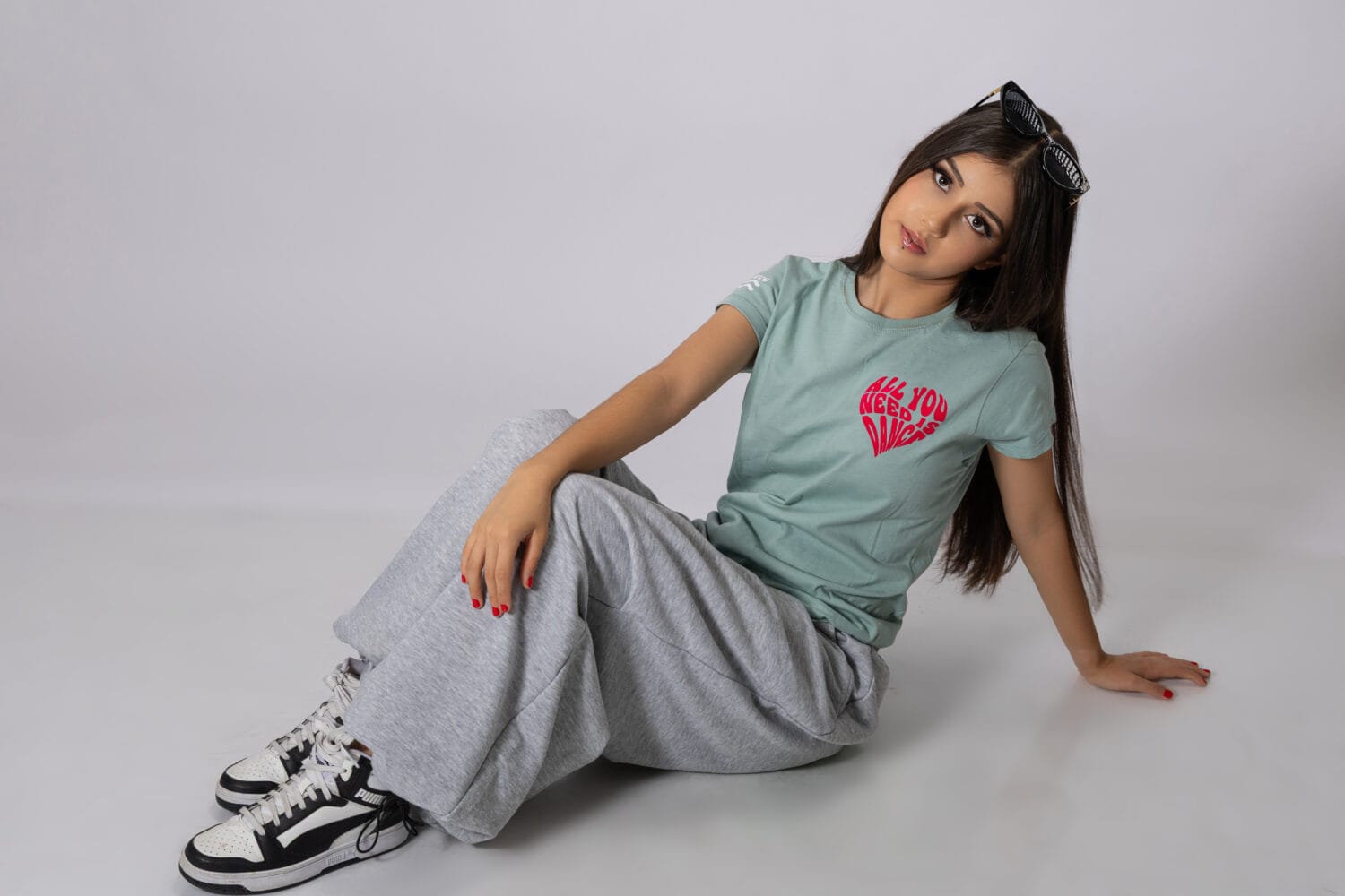 playera de mujer dance happy menta algodón de frente 1