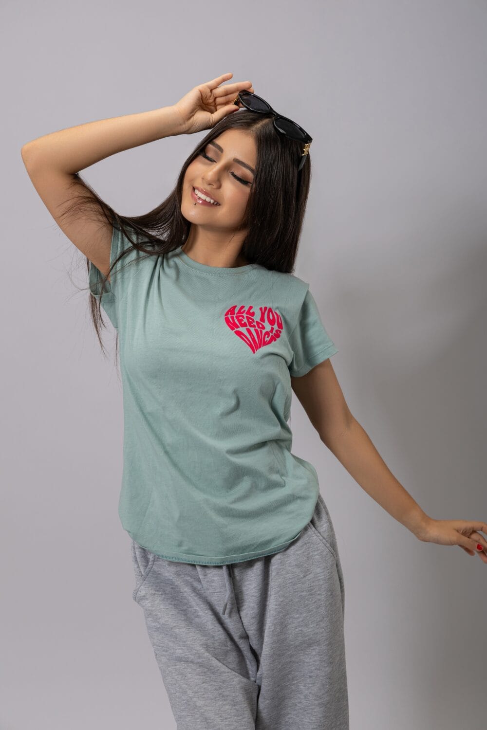 playera de mujer dance happy menta algodón de frente 2
