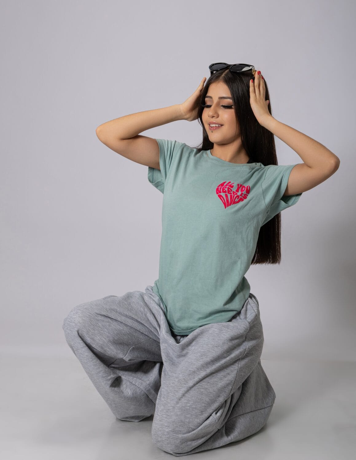 playera de mujer dance happy menta algodón de frente 3