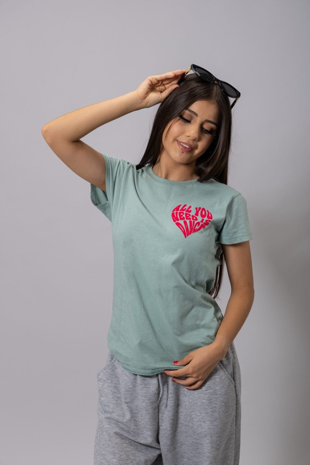 playera de mujer dance happy menta algodón de frente 4