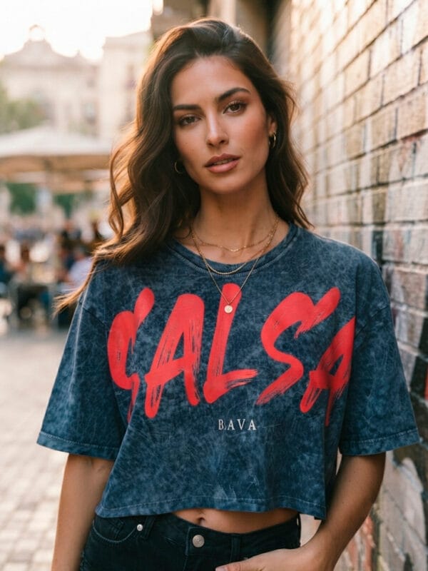 Playera oversize crop top para mujer SALSA BRAVA color azul mineral