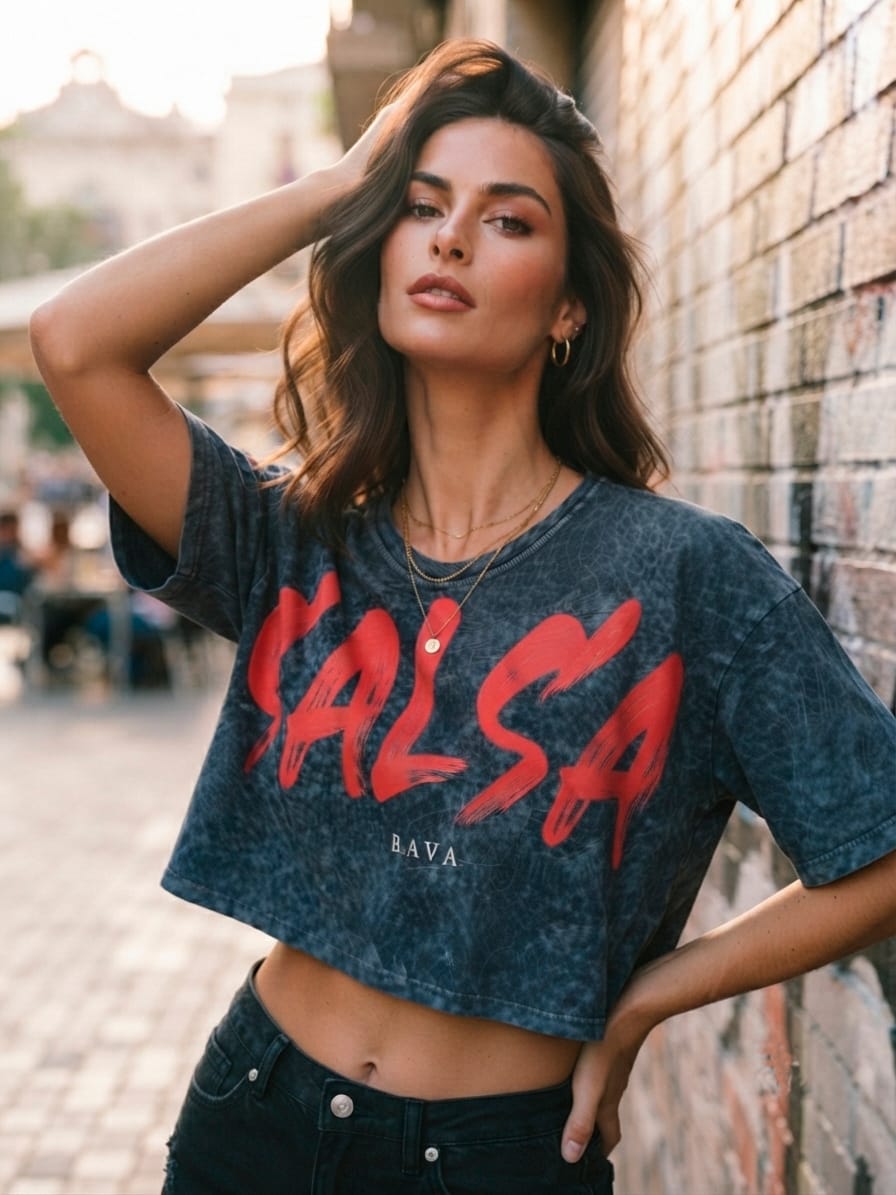 salsa brava crop top azul mineral de frente mujer 2