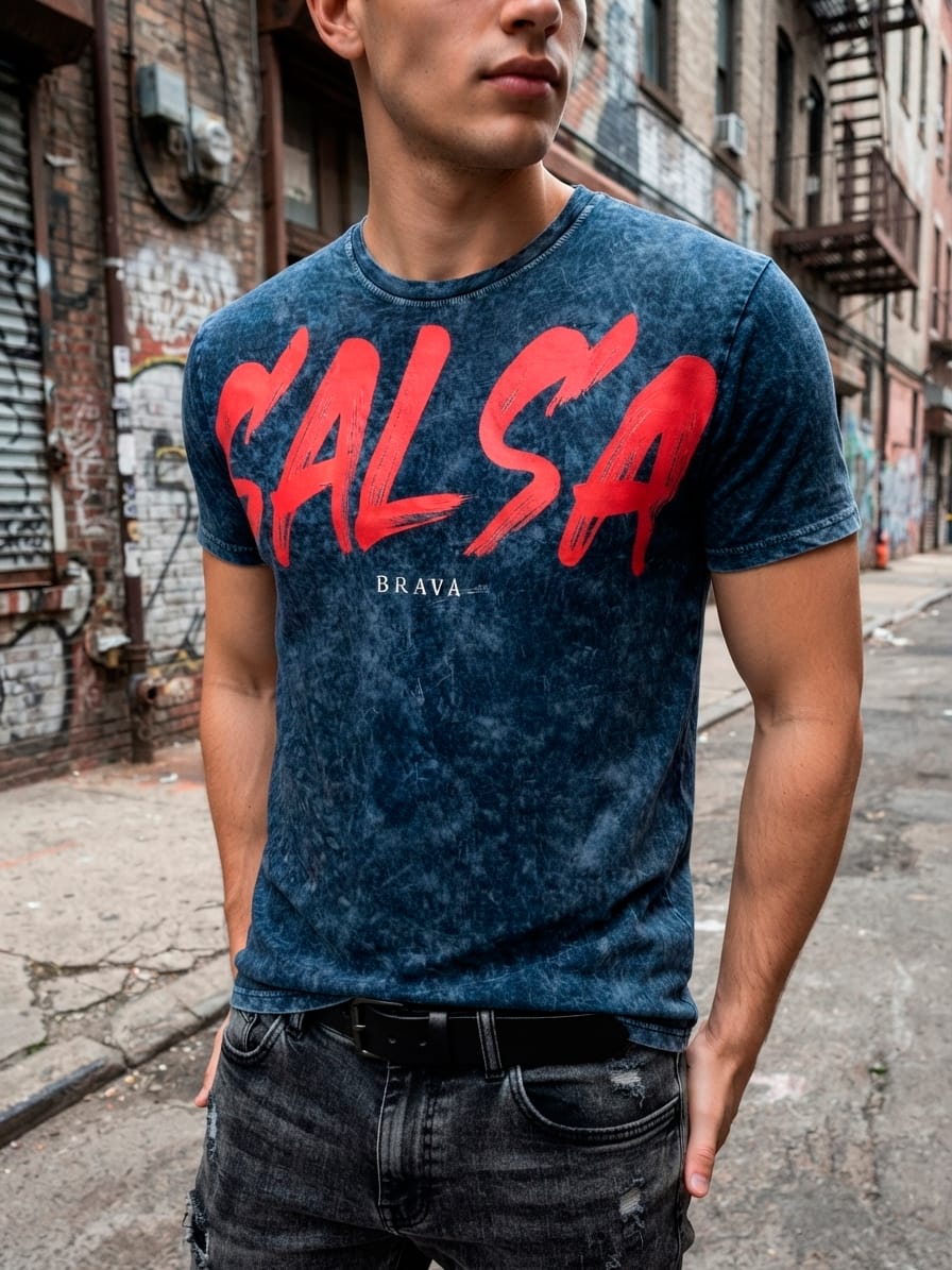 salsa brava playera unisex azul mineral de frente hombre 2